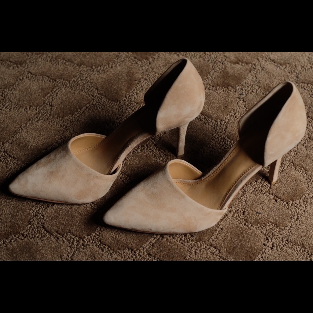 J Crew classic nude suede heels. Size 7.5.